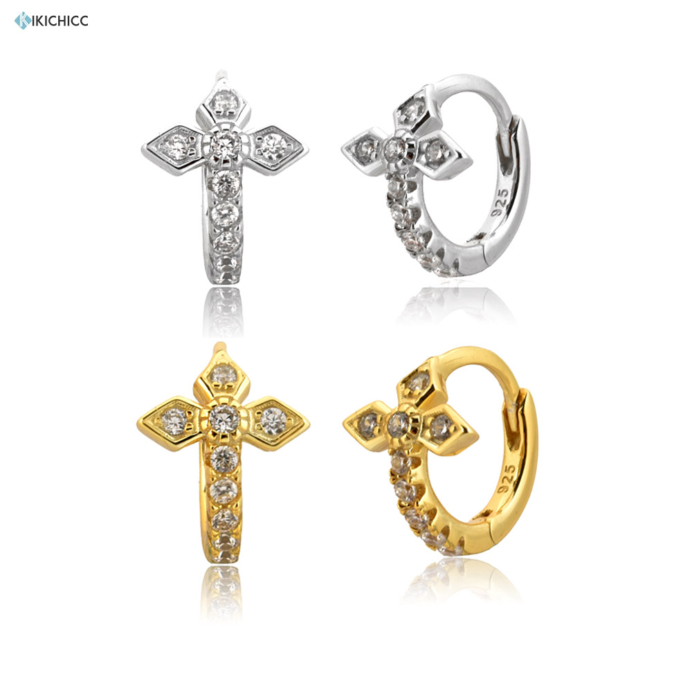 

Kikichicc 100% 925 Sterling Silver 8.5mm Cross Huggies Luxury Women Crysral 2020 Fashion Party Jewelrt In Wedding Jewels