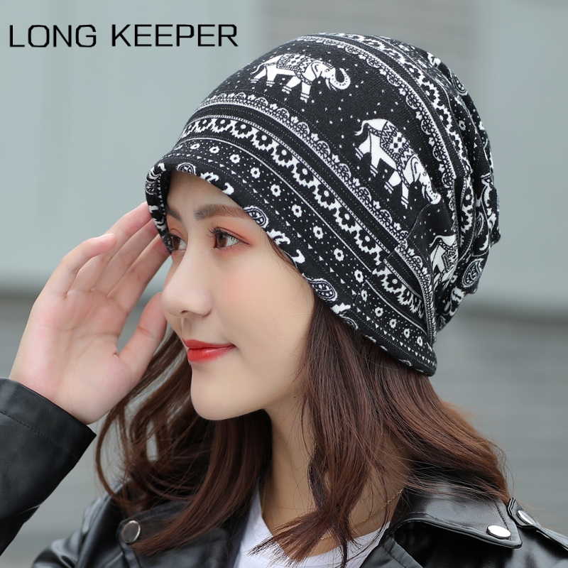 

LongKeeper 2020 Autumn Winter Hat For Women Hip Hop Caps Turban Cap Casual Cotton Outdoor Skullies Beanies Female Soft Warm Hats, Black