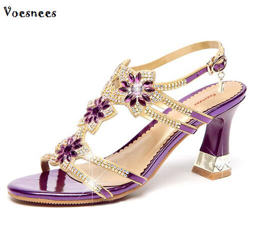 

Women Shoes Sandals Rhinestone Female 2020 Summer New Diamond Crystal Bohemia Crude with High-heeled 8cm Sandals Hollowed Toe, Light yellow
