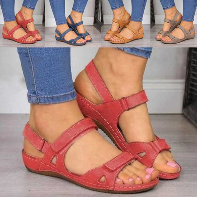 

2020 New Women Sandals Soft Three Color Stitching Ladies Sandals Comfortable Flat Open Toe Beach Shoes Woman Footwear, Red
