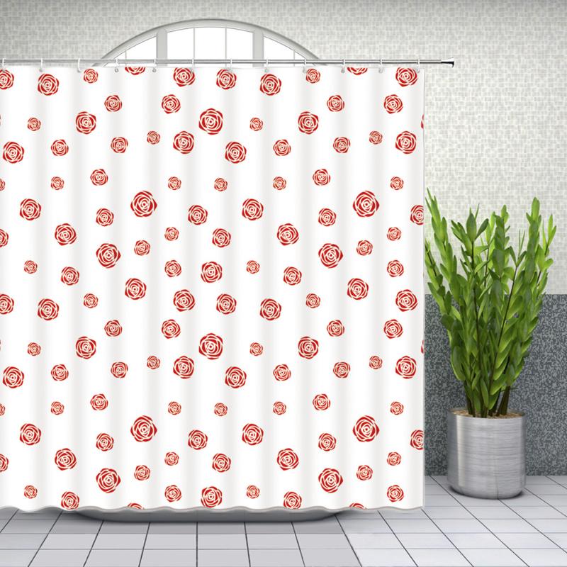 

Cartoons Flowers Shower Curtains Red Rose White Background Bathroom Decor Home Bathtub Waterproof Polyester Curtain Set Cheap