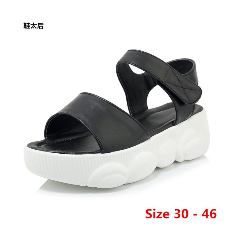 

Med High Heel Flat Platform Sandals Female Hook & Loop Women Thick Bottom Shoes Wedge Women's Sandals Small Big Size 30 - 46, Black