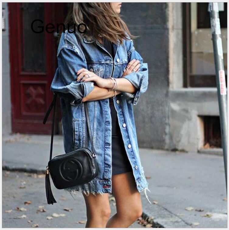 

New Denim Jackets Women Hole Boyfriend Style Jean Jacket Denim Loose Spring Autumn Jeans Coats Casacos Feminino, Blue