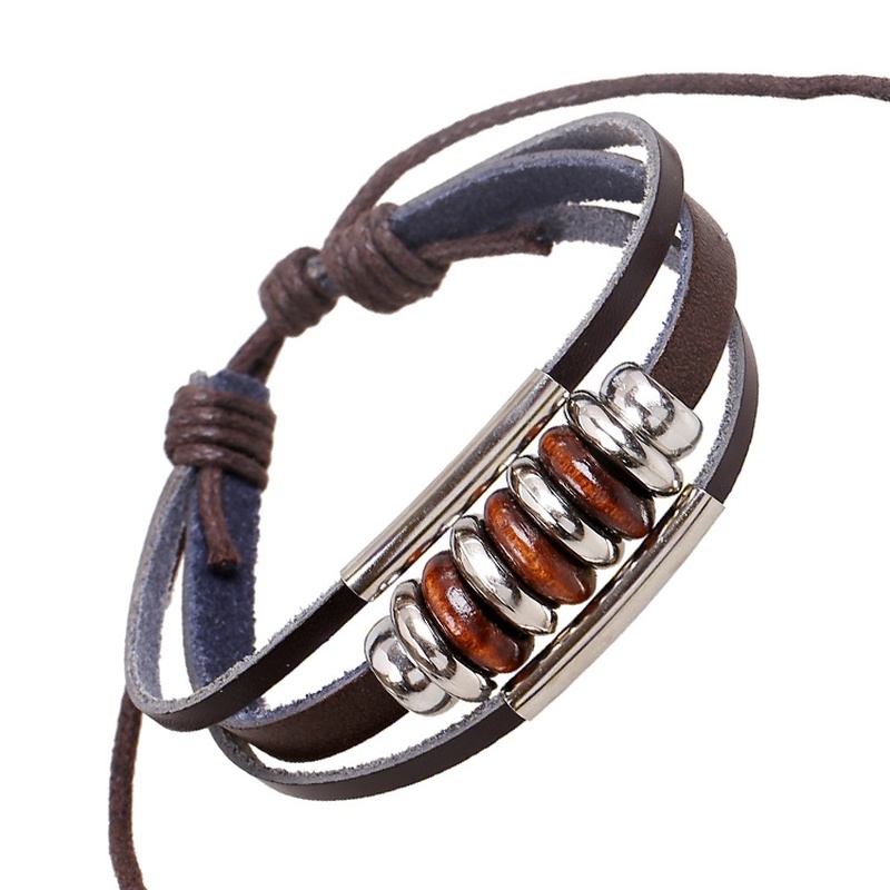 

New Alloy Wooden Beads Leather Bracelet Korean Lace Up Charm Bracelets for Women Fashion Jewelry Accessories