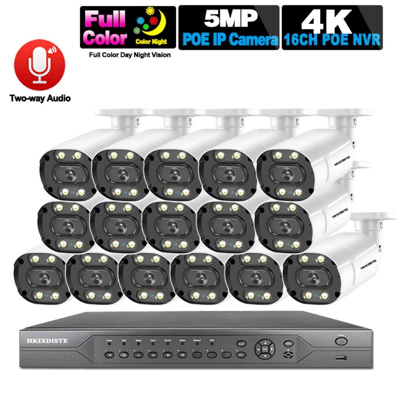 

H.265 CCTV Camera Security System Kit 4k 16ch POE NVR Kit Outdoor Waterproof 5MP Color Night Vision Video Surveillance Ip
