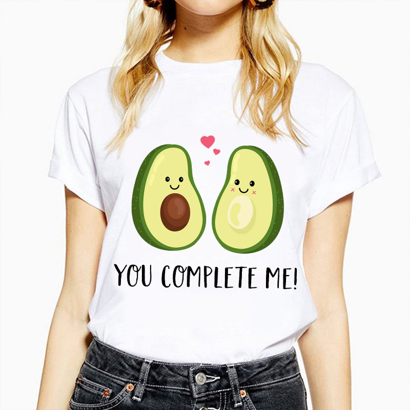 

New Cute T Shirt Women Funny Cartoon Avocado Print T-shirt Graphic Vegan Tshirt Korean Style Kawaii Tshirt Summer Tops Female, White