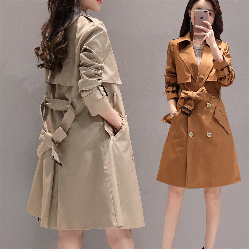 

caramel Long Windbreaker Women's Korean 2020 new Slim Double-breasted British Spring Autumn Trench Coat M370, Black