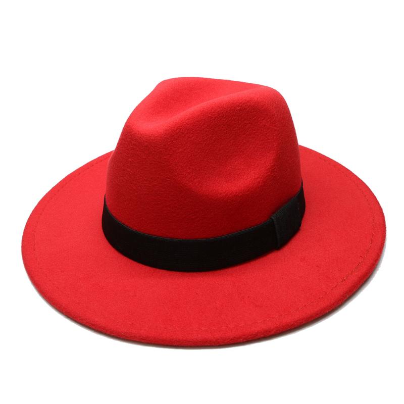 

LUCKYLIANJI Retro Vintage 100% Wool Wide Brim Solid Cap Fedora Panama Jazz Bowler Hat Black Elastic Rope Band (57cm-adjusted