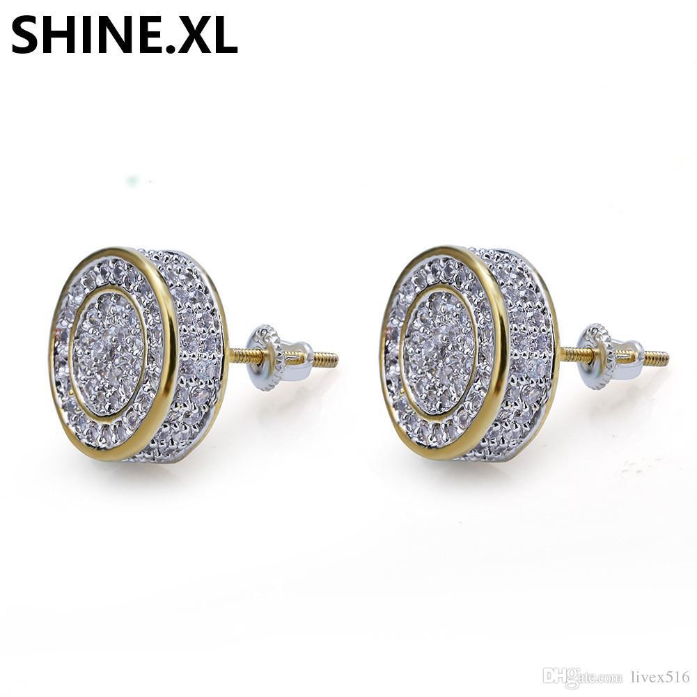

925 Sterling Silver Iced out CZ Premium Diamond Cluster Zirconia Round Screw Back Stud Earrings for Men Hip Hop Jewelry
