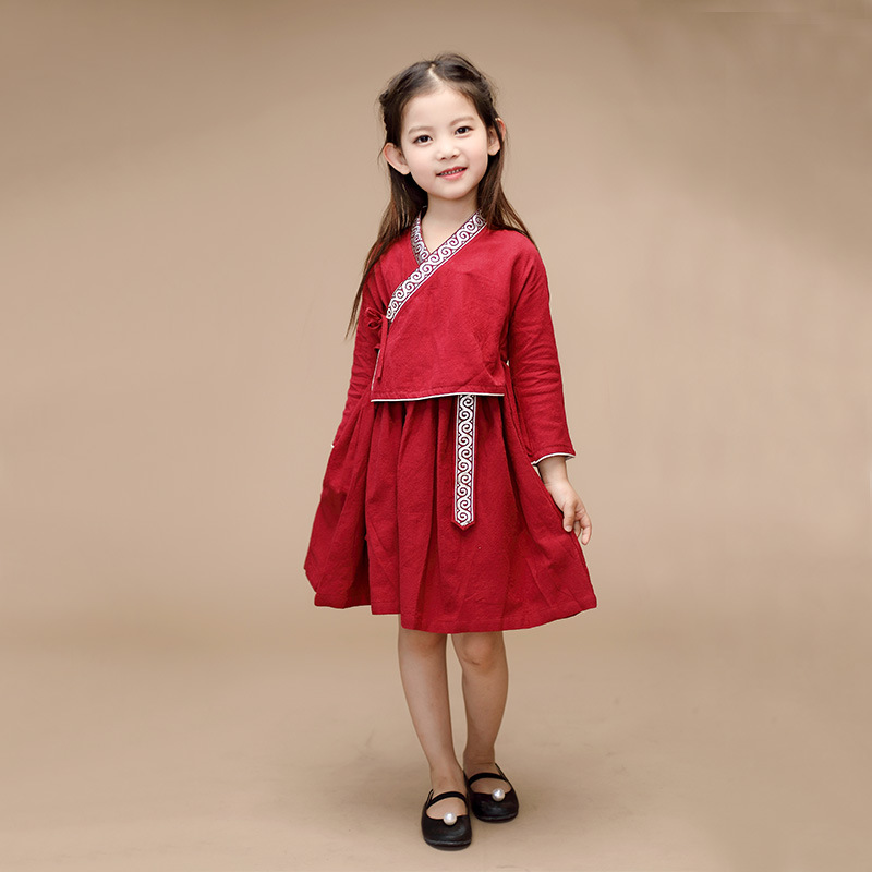 

Red Baby Han Fu Summer Chinese Traditional Girls Cheong-sam Baby Dress Summer Casual Dresses Children Perform Qipao Party Dress