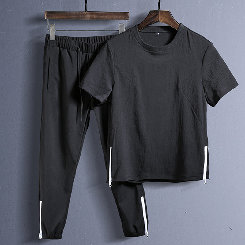 

Summer 2020 Bodybuilding Tracksuit Men Casual Sweat Suit Slim Two Piece Mens Sweat Suit Fast Drying Fitness Track Clothes, Black