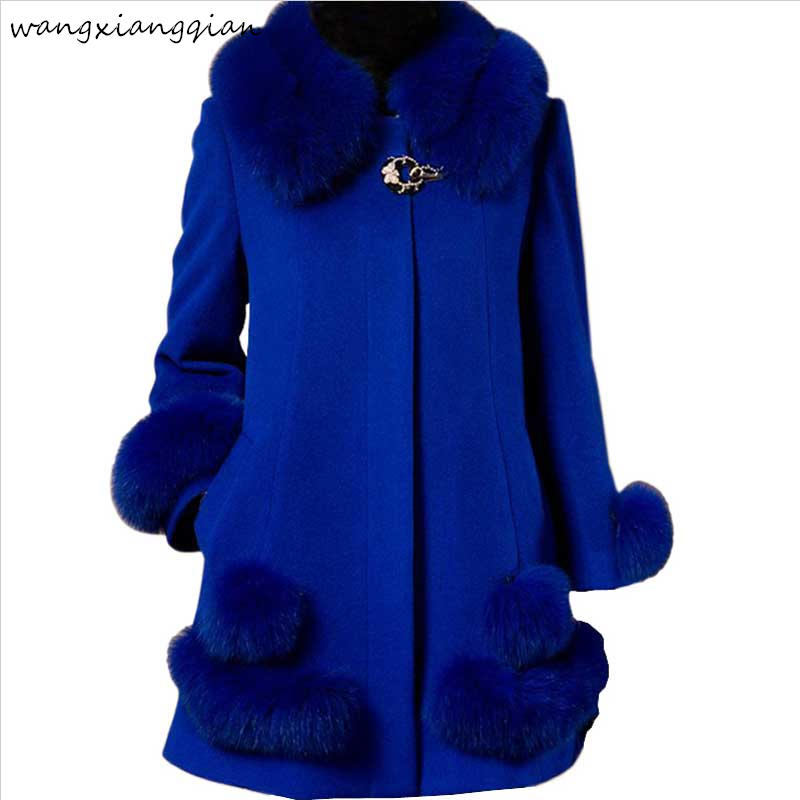 

Winter Woolen Jacket Women 2020 Fashion Fur Collar High Quality Woolen Coat Middle-aged Mother Clothes Plus Size 5XL A523, Black