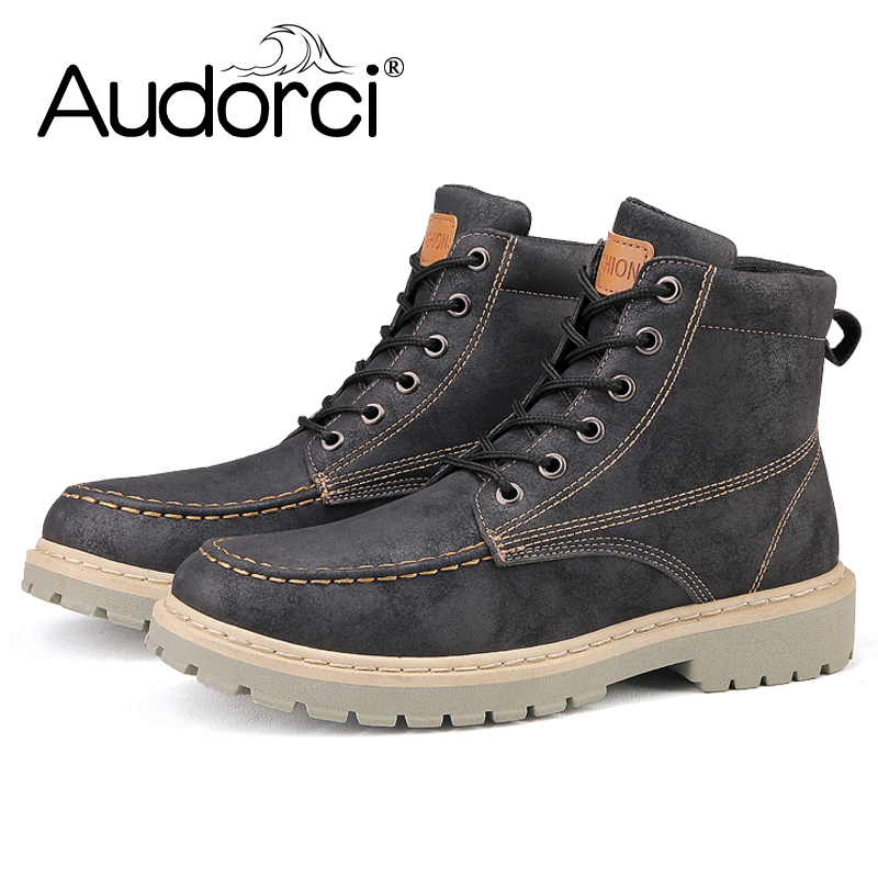 

Audorci 2020 Autumn Men PU Leather Boots Man 4 Colors High Quality Ankle Boot Male Fashion Outdoor Waling Shoe Size 39-44, Brown