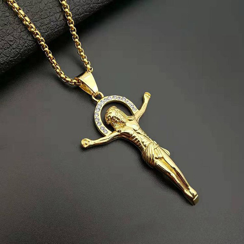 

Hip Hop Bling Iced Out Stainless Steel INRI Crucifix Jesus Cross Pendants Neckalce for Men Rapper Jewelry Drop Shipping