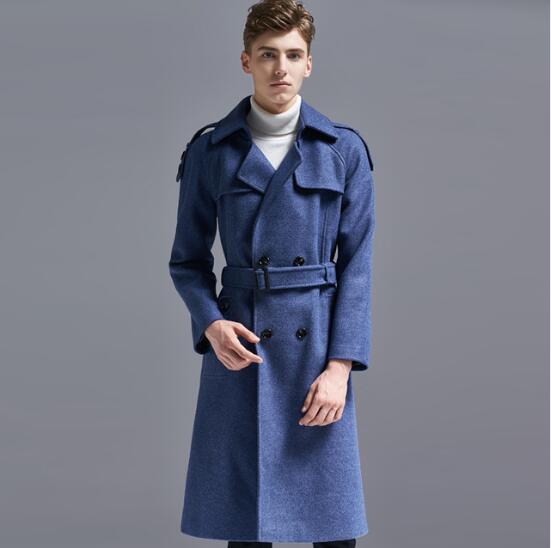 

S-6XL HOT ! 2020 New Men's clothing Fashion Casual trench overcoat Super-long over-the-knee plus size winter woolen outerwear, Blauw