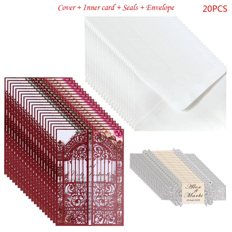 

20 Pcs European Style Wedding Invitation Cards Hollow out Cover Pocket Supply