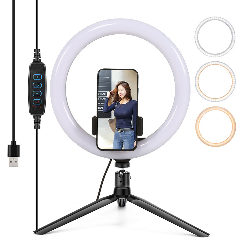 

10 Inch 6500K LED Ring Light USB Table Ring Lamp Photography Light with Phone Holder Desk video for Makeup Youtube