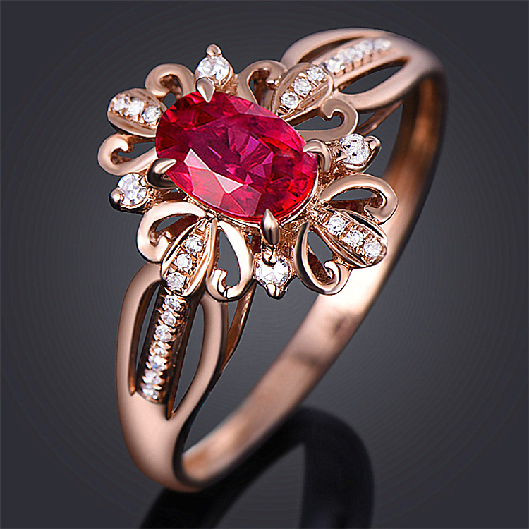

Foreign Trade Jewelry European and American Hand Ornament Women's Rose Gold Inlaid with Color Flower Ring Jewelry Wedding Rings