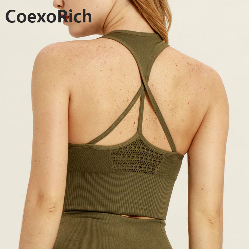 

Women Sports Bra Gym Crop Top Fitness Tops Workout Shirts Yoga Bra Seamless with Pad Push-up Underwear Running Vest, Black