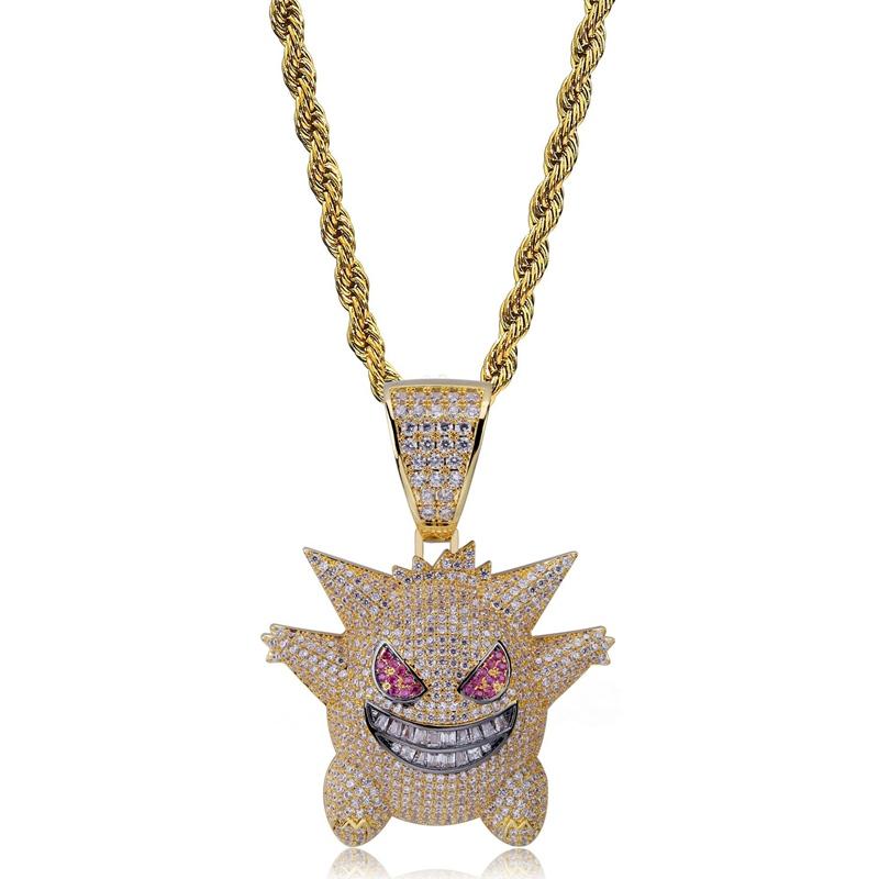 

Full Rhinestone Gengar Pendant Necklace Creative Hip Hop Bling Bling Ice Out Jewelry With Free 24 Inch Chain For Men Gift