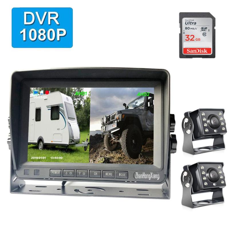 

7" IPS Car Rear View DVR Monitor System + AHD 1080P 8LED IR Night Vision Reverse Backup Camera Kit 4Pin For RV Bus Truck Trailer