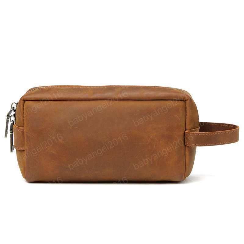 

Genuine Leather Travel Toiletry Bag Men Wash Bag Leather Travel Cosmetic Bags Man Toiletry Kits, Brown