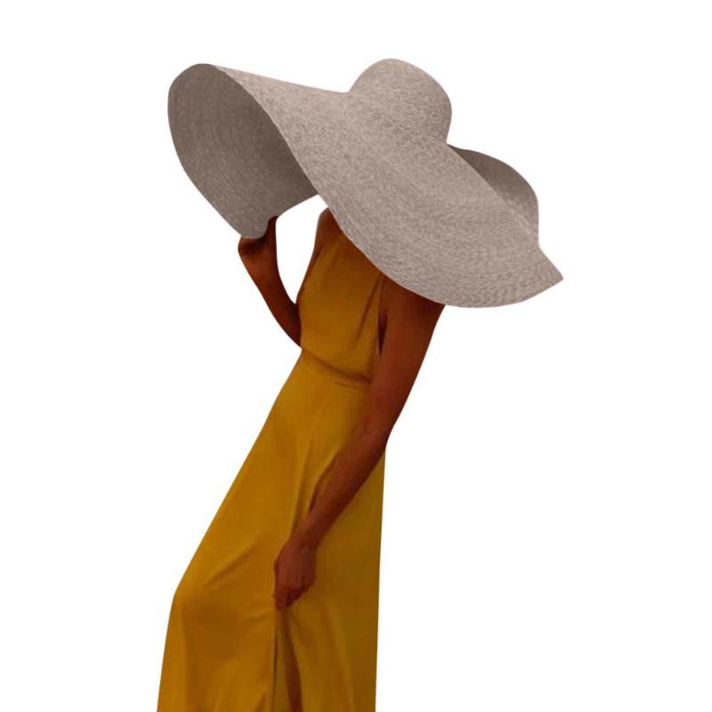 

Women Ladies Vintage Wide Brim Boater Straw Hat Elegant Flat Floppy Hat solid sun beach fashion july, Red