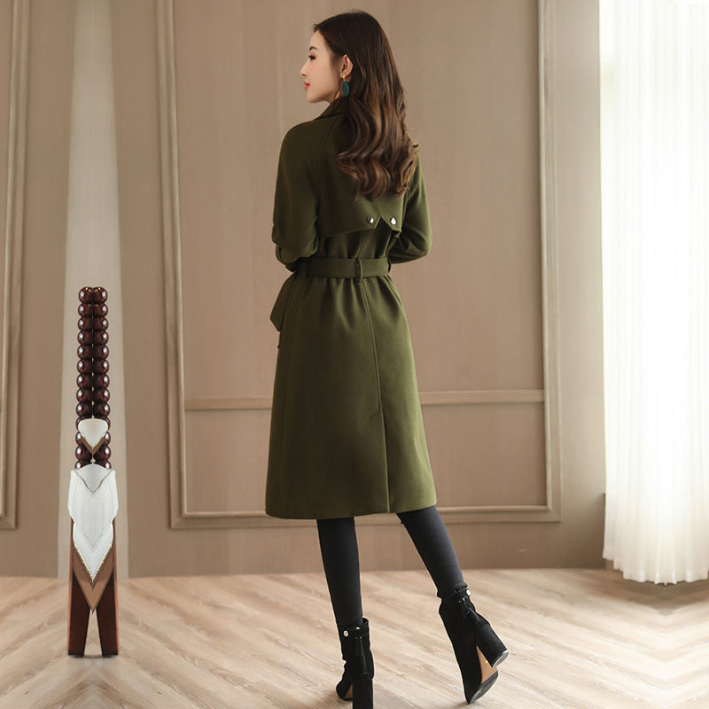 

Autumn and winter woolen coat female Mid-Long 2020 New Overcoat casual women's woolen coat with blet, Black