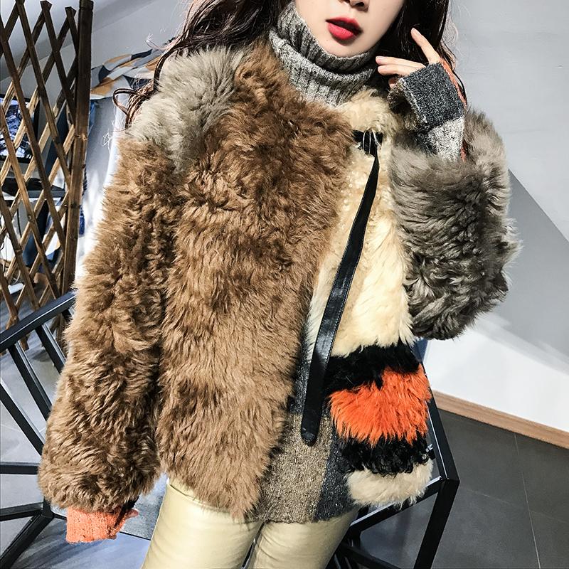

Women 2020 Autumn Winter Faux Fur Coat Female Casual Warm Long Sleeve O-neck Slim Contrast Color Outerwear Jacket Parkas H185, As pic