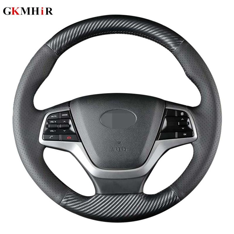 

GKMHiR DIY Black Carbon Fiber Leather Car Steering Wheel Cover for Elantra 4 2020 - 2020 Solaris Accent