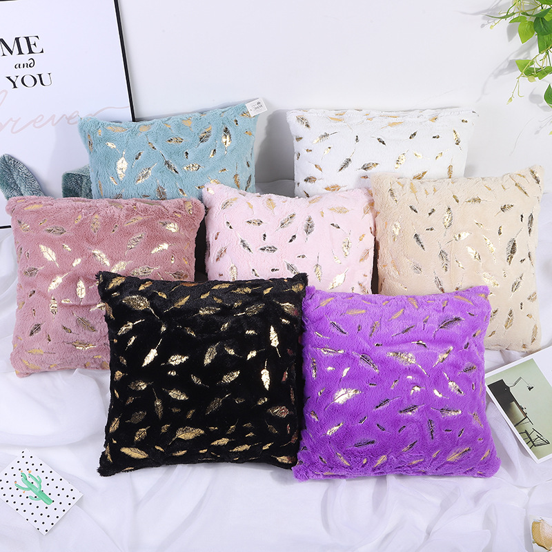 

Decorative Fur Cushion Cover Gold Feather Home Plush Pillow Case Throw Pillow Cover Seat Sofa Bed Decoration Pillowcases 45 x 45, Khaki