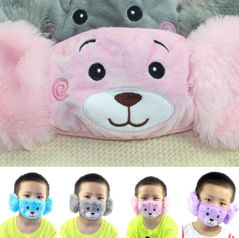 

Kids Cute Ear Protective Mouth Mask Animals Bear Design 2 In 1 Winter Plush keeps warm Face Masks Children Mouth-Muffle Dustproof 6 Colors