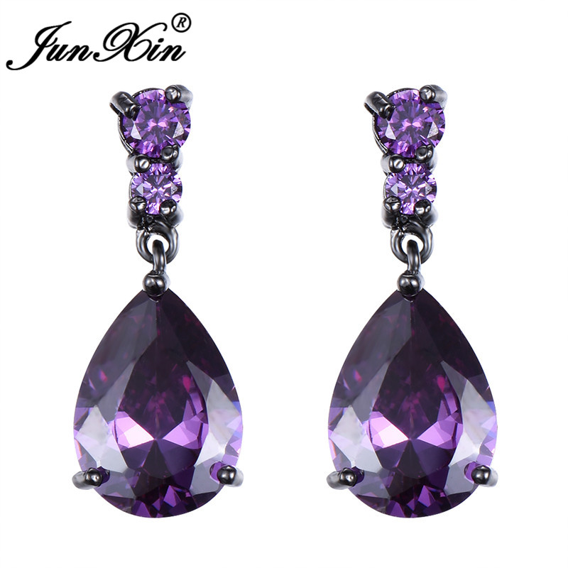 

Dangle & Chandelier JUNXIN Purple/Blue/Red Water Drop Earrings Luxury Zircon Teardrop Vintage Black Gold Filled Jewelry