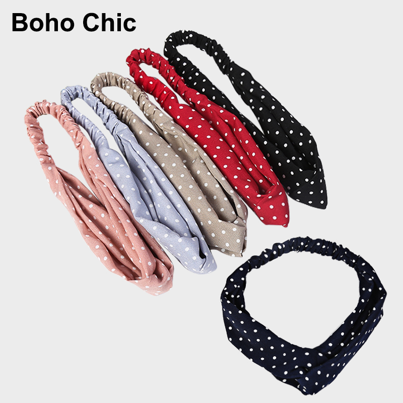 

Dot Headbands For Women Elastic Head band Girls Scrunchie Print Hairband Sweet Bohemian Hair Accessories Headdress