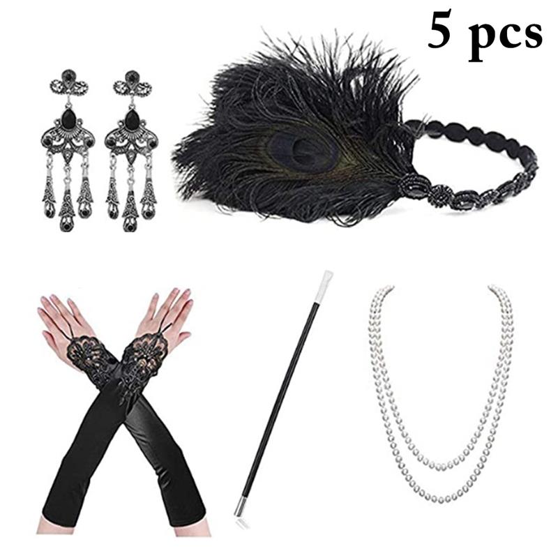 

5PCS 1920s Costume Accessories Retro Flapper Costume Accessories for Women Party Dress Headdress Hair