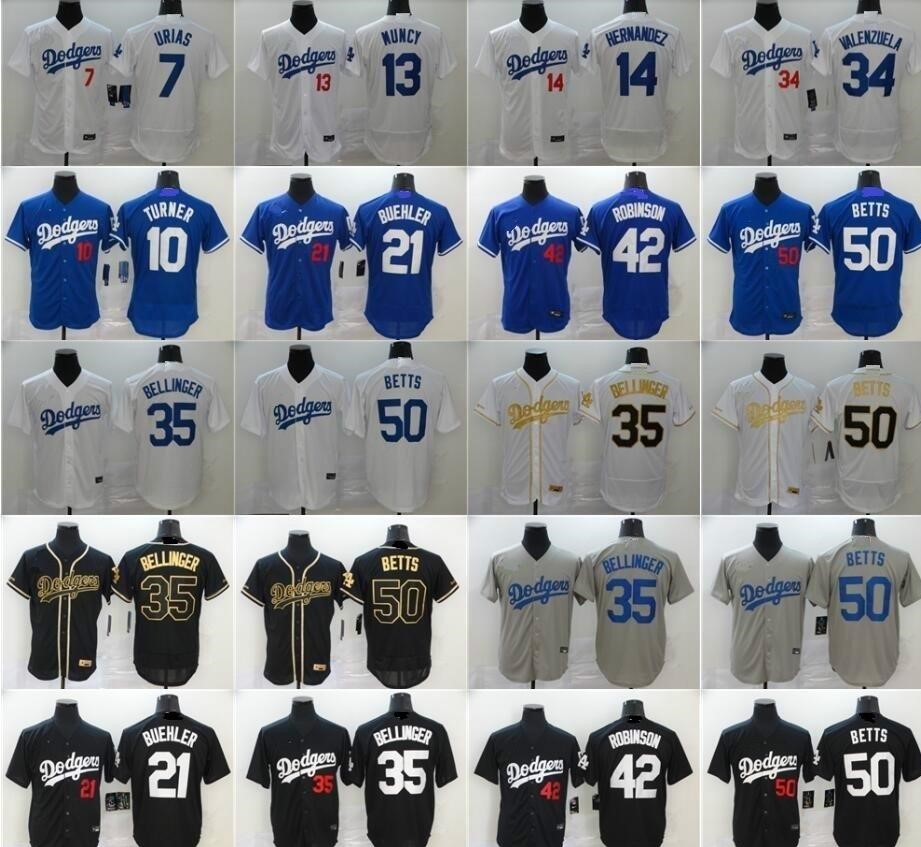 

2020 22 Kershaw Baseball Jersey 14 Enrique Hernandez 21 Walker Buehler 42 Jackie Robinson 34 Fernando Valenzuela 7 Julio Urias, Colour 8