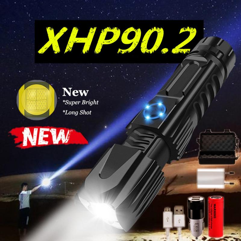

Most Powerful XHP90.2 Xlamp Tactical USB Rechargeable Torch Waterproof Torch Smart Chip Control