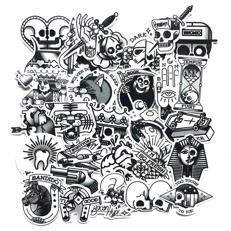 10 Sets = 300PCS Old Style Black and White Graffiti Stickers Skateboard Mobile Computer Creative Stickers-image-570471140
