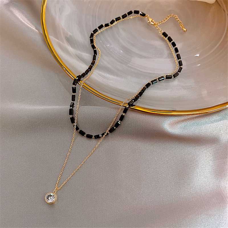 

Bacolod Luxury Black White Crystal Chain Necklace for Women Beauty Party Anniversary Choker Necklace Gold Color Fashion Jewelry