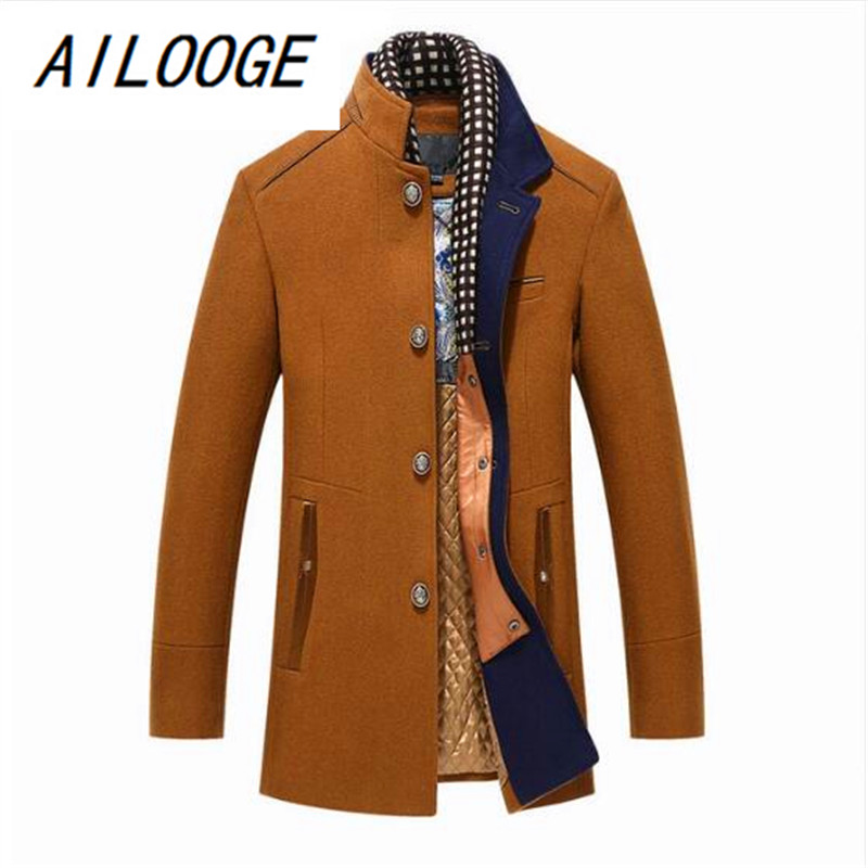 

AILOOGE Winter Wool Coat Men 2020 Fashion New Stand Collar Trench Coat Brand Slim Fit Mens Cashmere Casual Classical, Khaki