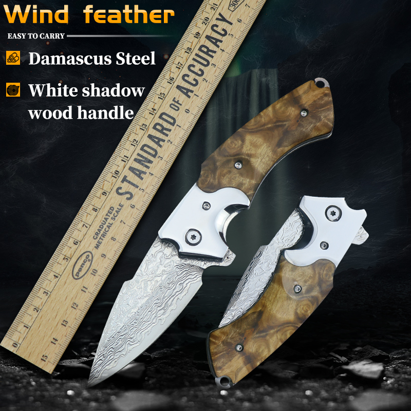 Damascus steel VG10 outdoor tactical hunting knife high hardness saber folding knife camping portable pocket fruit knife-image-579891361