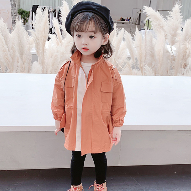 

DFXD Children Clothes Girl Windbreaker Jacket Fashion Autumn Pure Color Long Zipper Outwear 100% Cotton Kids Trench Coat 1-7Year, Green