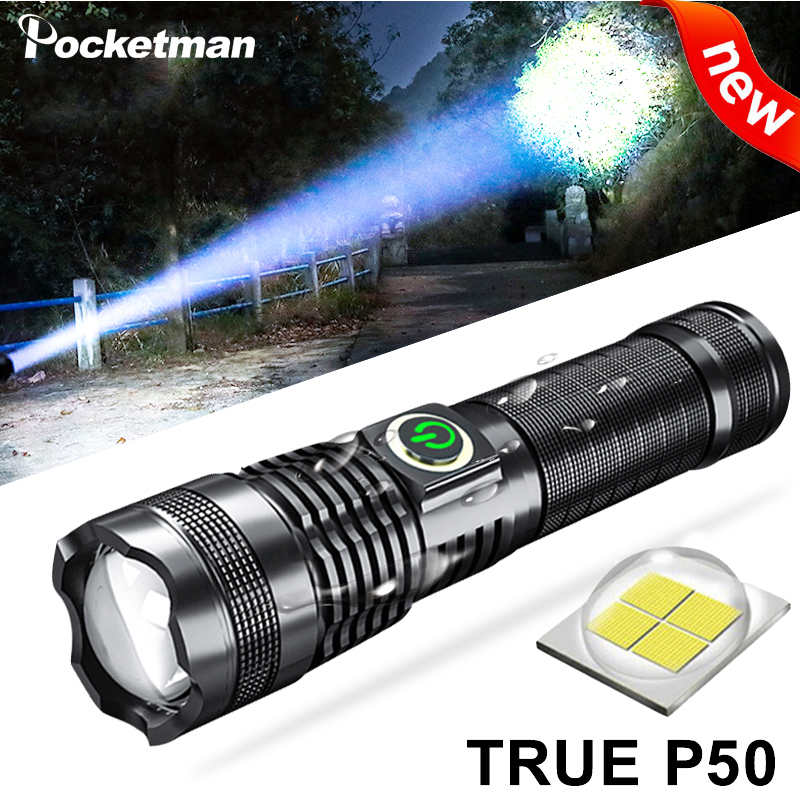 

New XHP50 800000 Lumens LED Built-in Battery Torch USB Light Charging 5 Modes With Zoomable Power Display