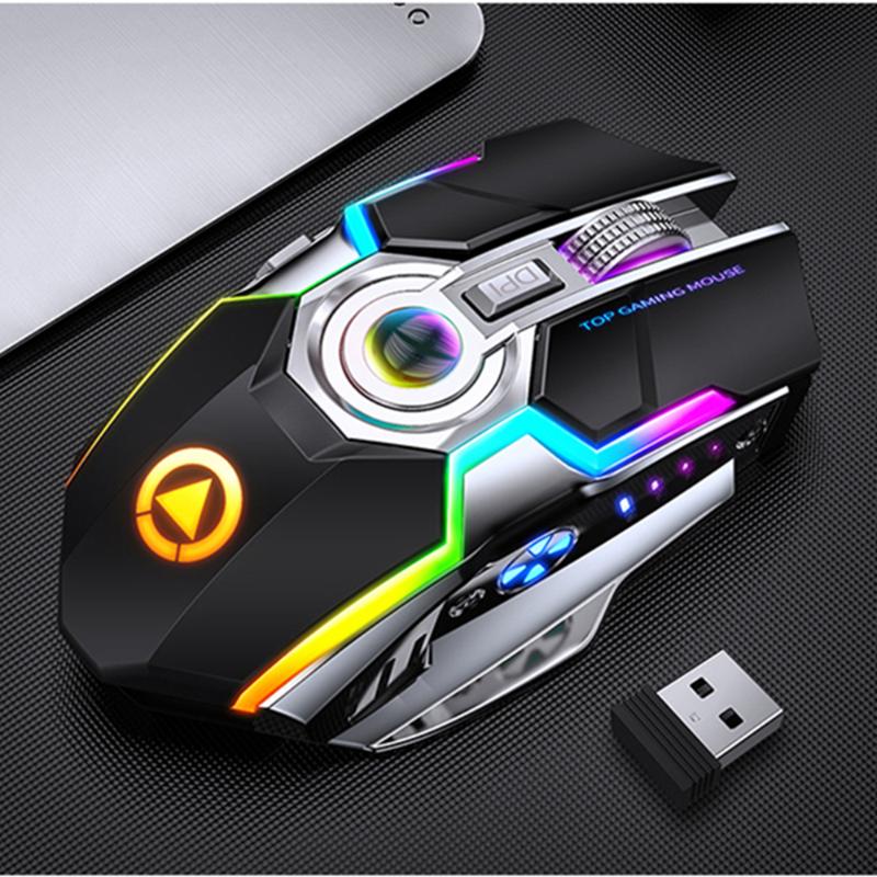 

Wireless Gaming Mouse Rechargeable E-sports Game Mouse Silent Ergonomic 7 Keys RGB Backlit 1600 DPI for Laptop PC Gamer