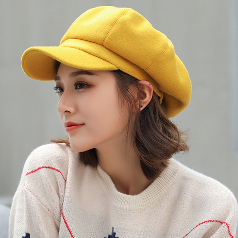 

Auutmn Winter Hats for Women Solid Plain Octagonal Newsboy Cap Men Ladies Casual Wool Hat Winter Beret Women Painte High Quality, White