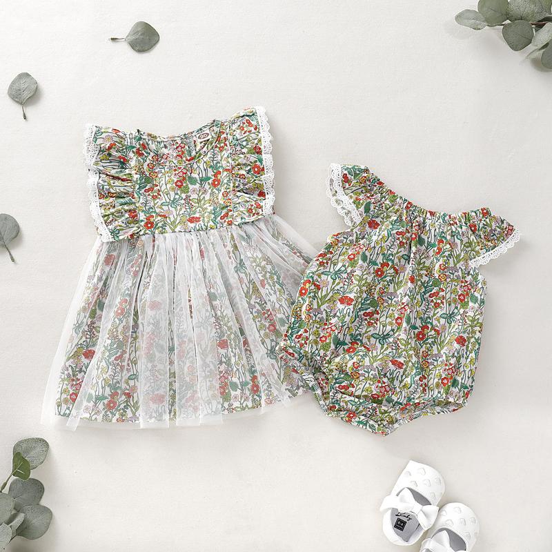 

Summer Floral Baby Girls Romper Toddler Dress Sisiter Suits Fashion Baby Clothes