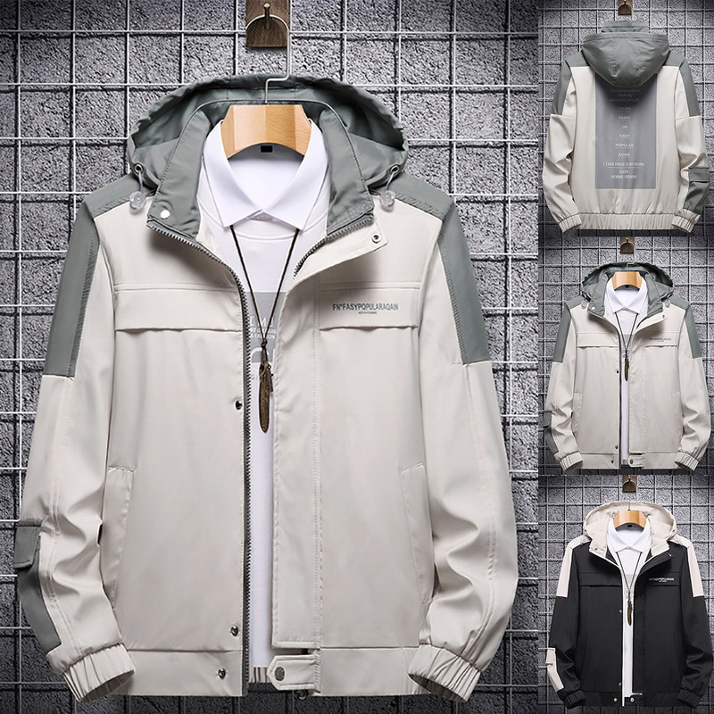 

2020 New Men's Patchwork Jackets Casual Male Breathable Coats Mens Long Sleeve Large Size Zipper Coat with Pocket Clothing, Balck