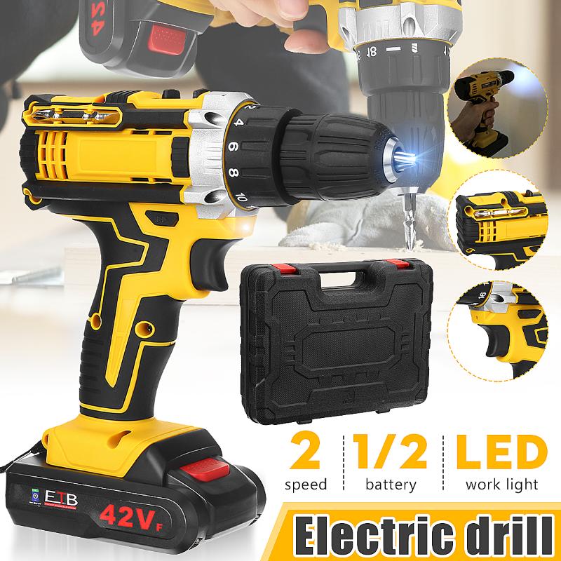 

42V Max Electric Cordless Drill Driver Screwdriver Li-Ion Battery LED Light Battery 1/2-Inch 2-Speed