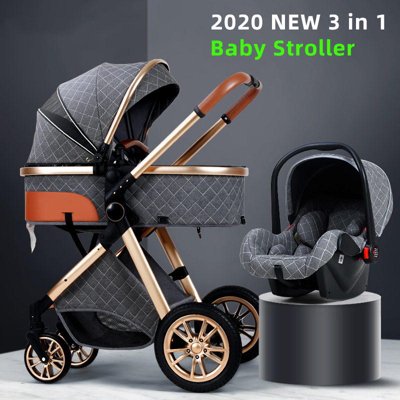 

Luxury Stroller 3 in 1 High landscape Baby Cart Can Lie Sit Pushchair Cradel Infant Carrier