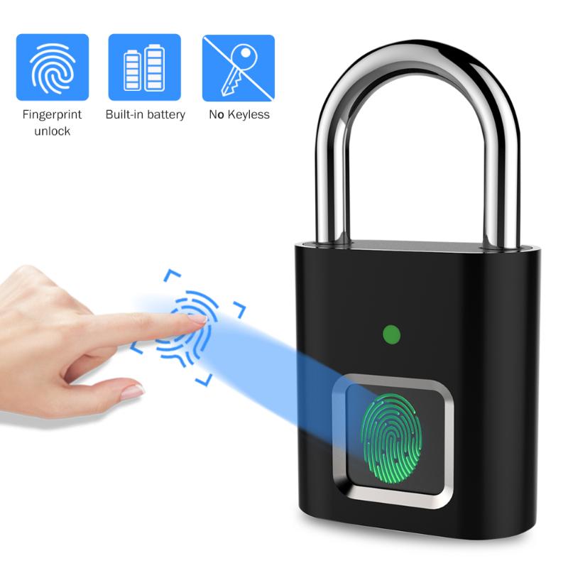 

Fingerprint Lock USB Rechargeable Quick Unlock Waterproof Long Standby Electronic Padlock Anti-Theft For Door Luggage Case Bag